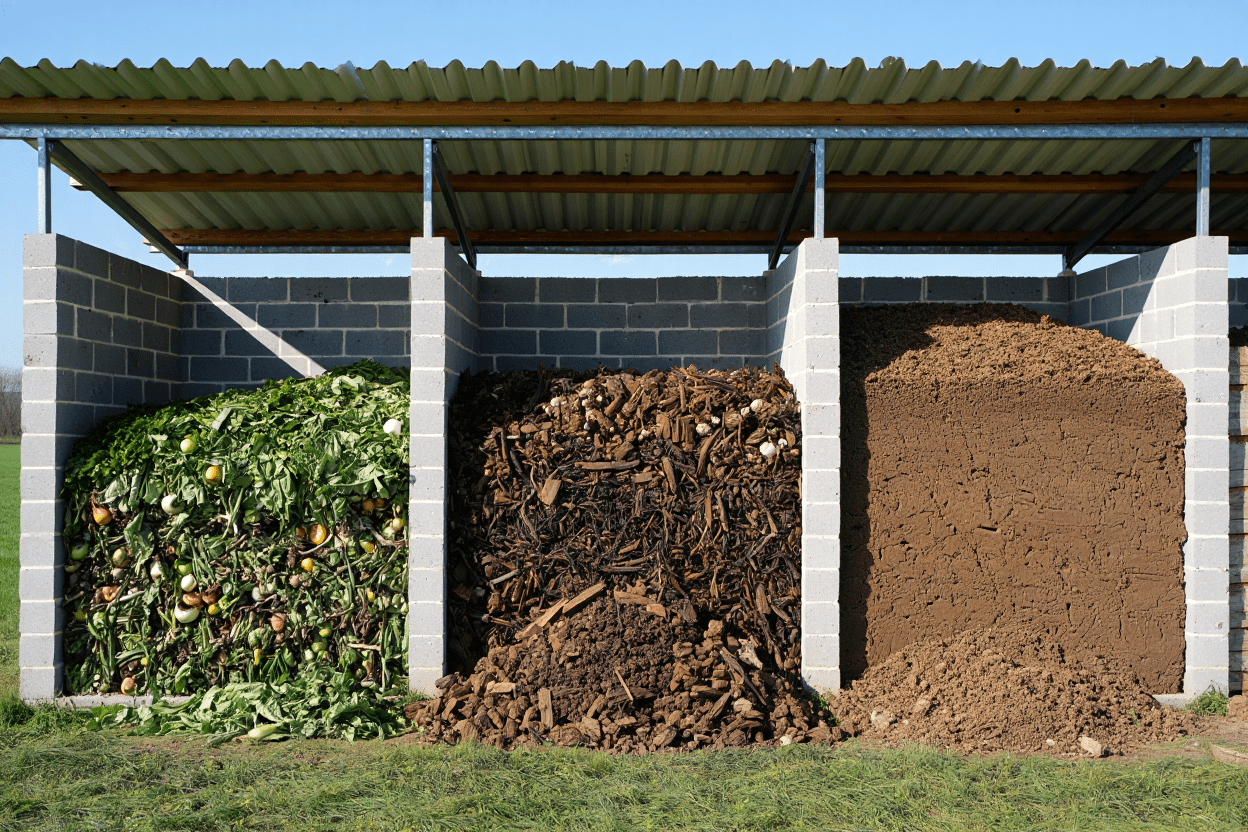 Concrete compost pad for farm waste handling and compost management