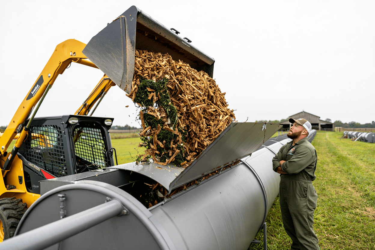 Loading organic material into a composting system