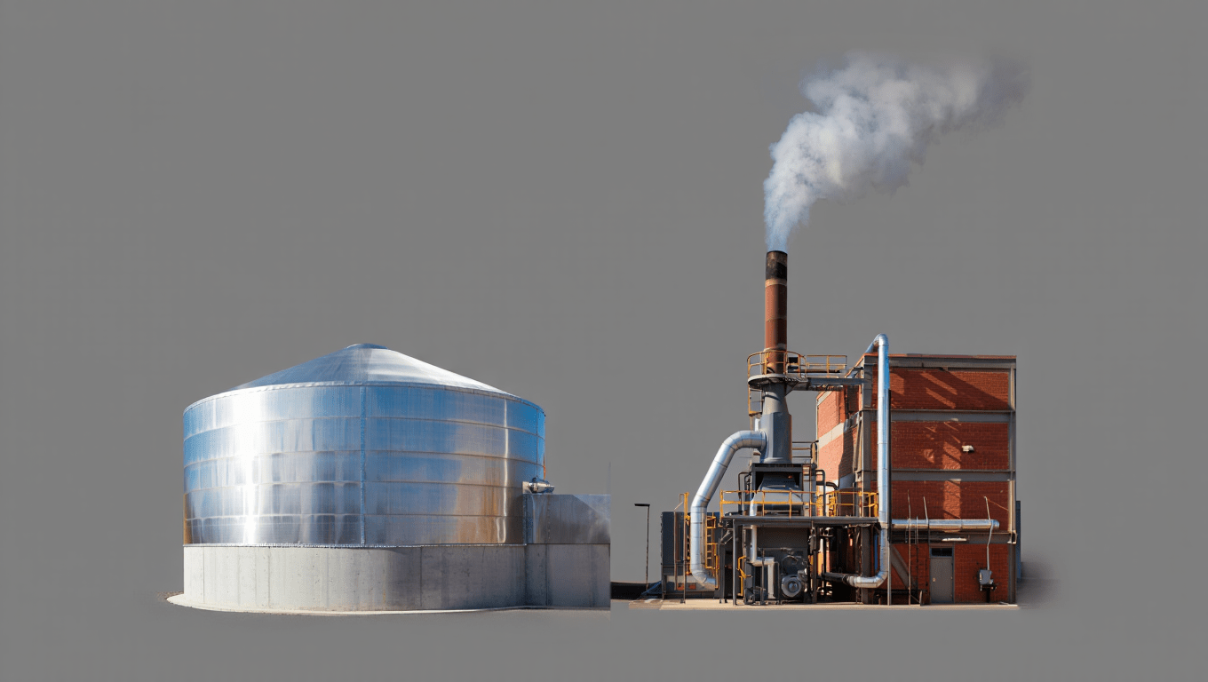 Side by side comparison graphic for biodigester and incinerator waste processing systems