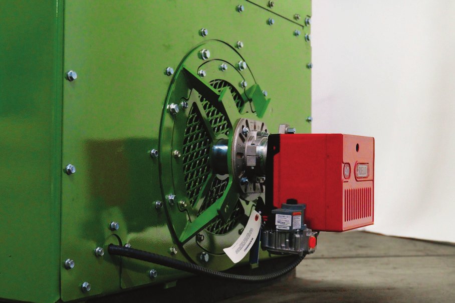 BioRoter variable speed exhaust fan and gas burner heat source mounted on the unit